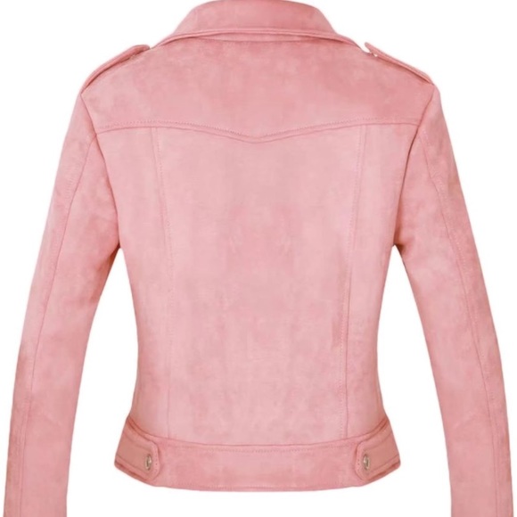 women blush pink moto zip blazer jacket long sleeve motorcycle - Picture 9 of 10